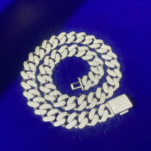 Hip-Hop Style Moissanite Necklace with 12MM Oval Disk Maimi Cut Cuban Link Chain Diamond Tester