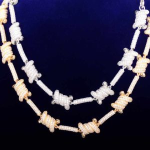 24K Gold .925 Silver Hip Hop Chains Necklace 12mm Thorns Cuban Chain Barbed Wire Iced Style Yellow White Moissanite Necklaces