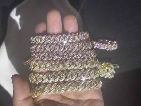 925 Sterling Silver 8mm Iced Out Cuban Link Chain Necklace with Moissanite Stones for Hip Hop Jewelry