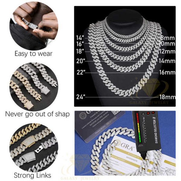Fashion Jewelry Necklace Hip Hop Iced Out High Quality 925 Silver 8mm Cuban Link Chain Moissanite Vvs Cuban Link Chain