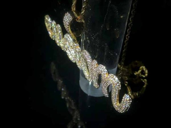 Custom Men's Hip Hop 925 Sterling Silver Moissanite Iced Out Letter Pendant Necklace with VVS1 D Color