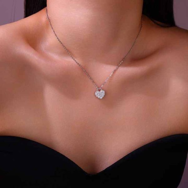 18K Gold Plated 0.7CTW Moissanite Pendant Necklace Heart Lock Shape Pave Setting Romantic 925 Sterling Silver Gift for Women