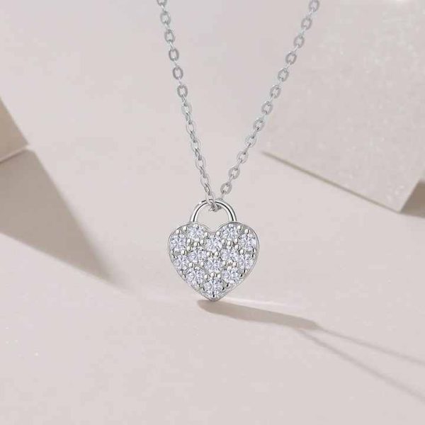 18K Gold Plated 0.7CTW Moissanite Pendant Necklace Heart Lock Shape Pave Setting Romantic 925 Sterling Silver Gift for Women
