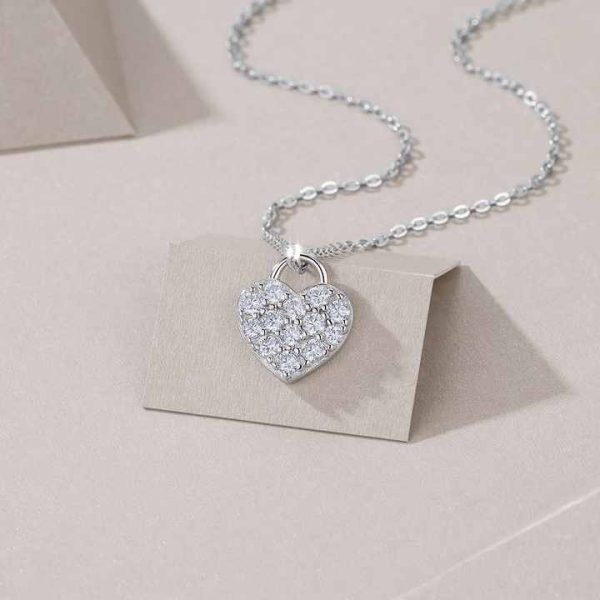 18K Gold Plated 0.7CTW Moissanite Pendant Necklace Heart Lock Shape Pave Setting Romantic 925 Sterling Silver Gift for Women