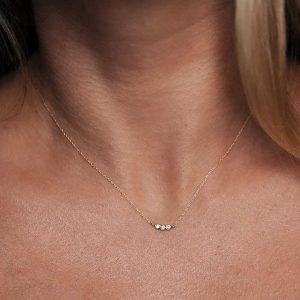 10K Solid Gold Bezel Set Moissanite Diamond Three Stone Pendant Necklace for Women