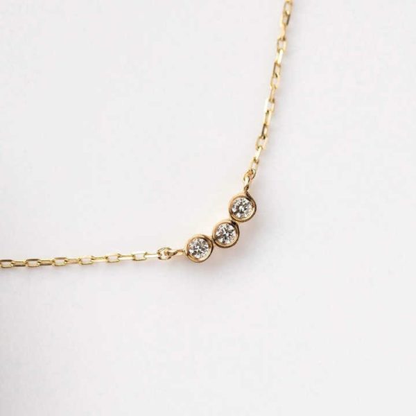 FN67 RINNTIN Delicate Fine Jewelry 10k Solid Yellow Gold Bezel Set Moissanite Diamond Three Stone Necklaces for Women