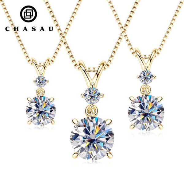 Fashion Round Cut 6.5mm 1.0ct Moissanite S925 Sterling Silver Heart Shape Four Claw Two-stone Pendant Necklace Women's Jewelry