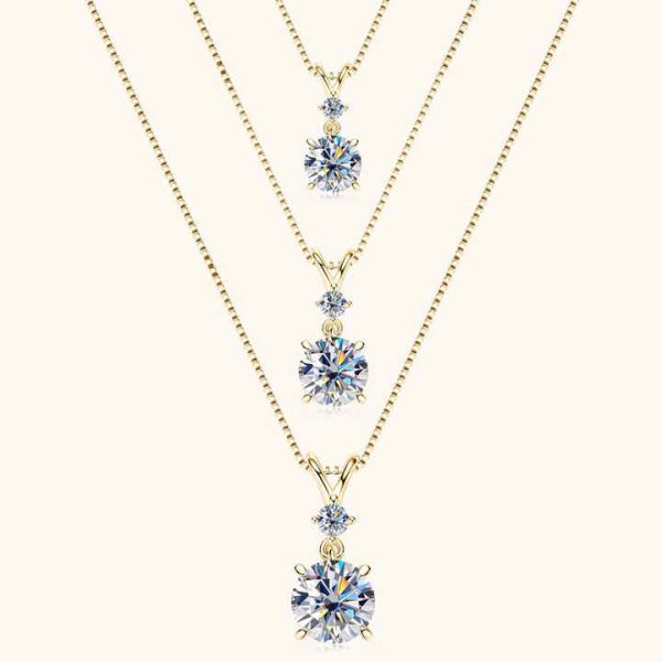 Fashion Round Cut 6.5mm 1.0ct Moissanite S925 Sterling Silver Heart Shape Four Claw Two-stone Pendant Necklace Women's Jewelry