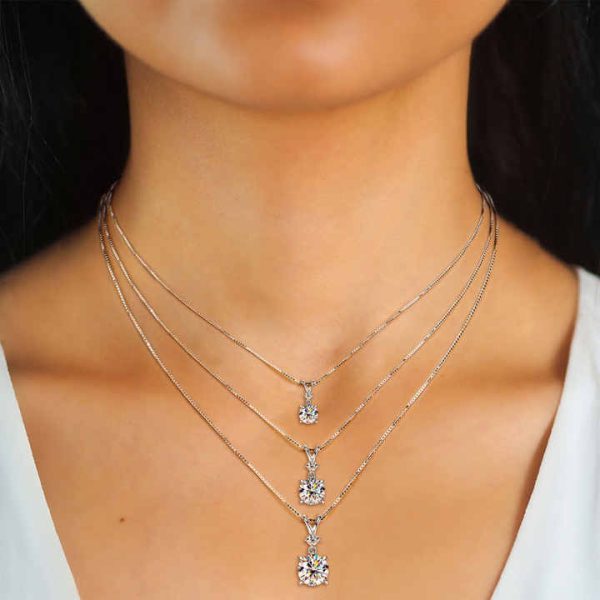 Fashion Round Cut 6.5mm 1.0ct Moissanite S925 Sterling Silver Heart Shape Four Claw Two-stone Pendant Necklace Women's Jewelry