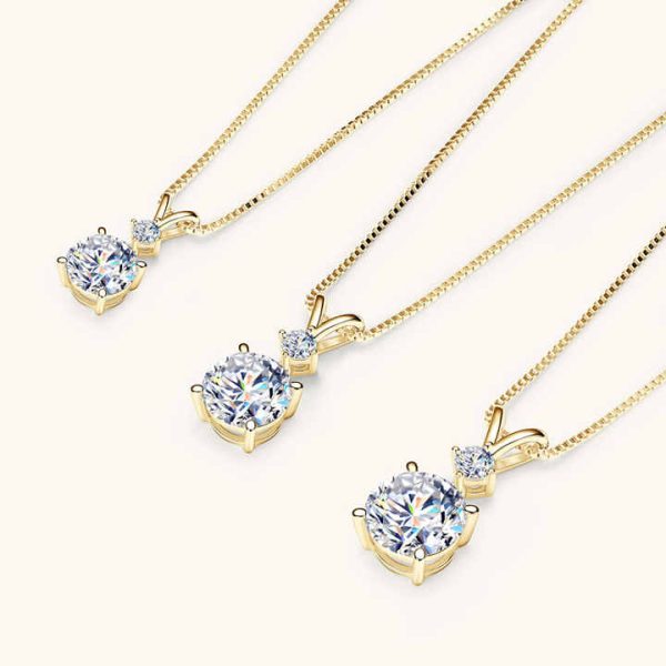 Fashion Round Cut 6.5mm 1.0ct Moissanite S925 Sterling Silver Heart Shape Four Claw Two-stone Pendant Necklace Women's Jewelry