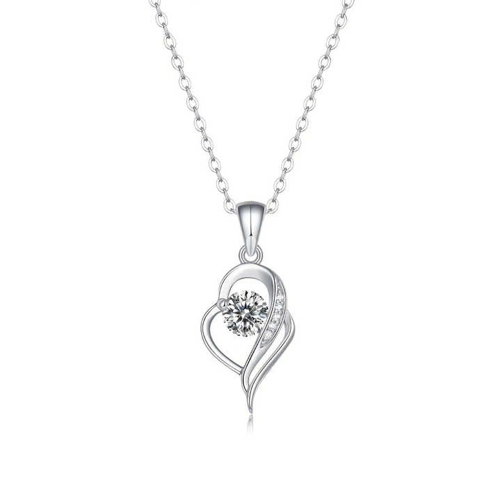 Women's Fashion 925 Sterling Silver Moissanite Diamond Pendant Necklace Trendy Heart Style Link Chain 2.33g Weight White Color
