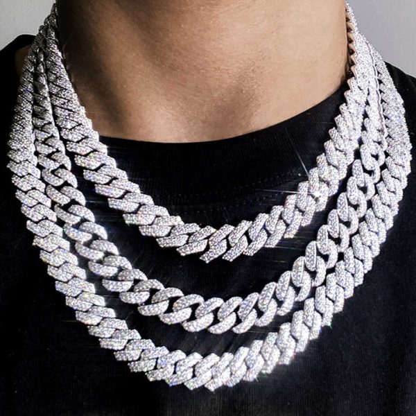 Wholesale 6MM 8MM 10MM 12MM 15MM 925 Silver Cuban Link Chain Ready to Ship Hip Hop Iced Out Moissanite Diamond Cuban Necklace