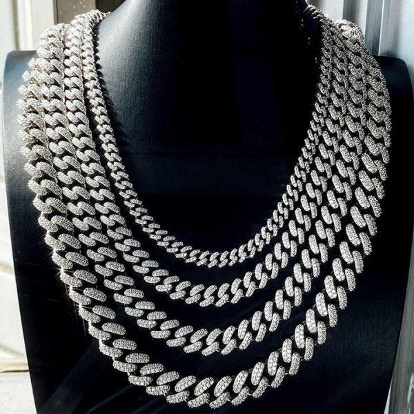 Wholesale 6MM 8MM 10MM 12MM 15MM 925 Silver Cuban Link Chain Ready to Ship Hip Hop Iced Out Moissanite Diamond Cuban Necklace