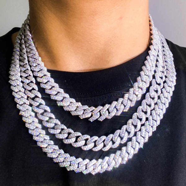 Wholesale 6MM 8MM 10MM 12MM 15MM 925 Silver Cuban Link Chain Ready to Ship Hip Hop Iced Out Moissanite Diamond Cuban Necklace