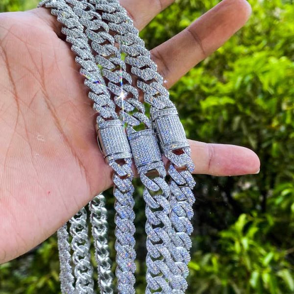 Wholesale 6MM 8MM 10MM 12MM 15MM 925 Silver Cuban Link Chain Ready to Ship Hip Hop Iced Out Moissanite Diamond Cuban Necklace