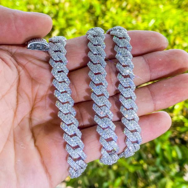 Wholesale 6MM 8MM 10MM 12MM 15MM 925 Silver Cuban Link Chain Ready to Ship Hip Hop Iced Out Moissanite Diamond Cuban Necklace