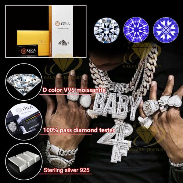 Custom Luxury Butterfly Lock Diamond Pendant Vvs Moissanite 925 Silver Hip Hop Iced Out Pendant For Rapper