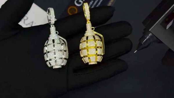 Lab Grown Moissanite Grenade Charm Pendant Religious 925 Sterling Silver 18K Gold Plated Jewelry Gift for Men