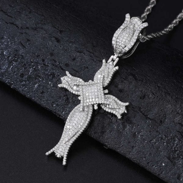 New Luxury Rapper Jewelry 925 Sterling Silver Vvs Moissanite Diamond Iced Out Cross Pendant With Square Center