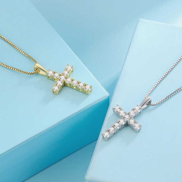 Stunning Moissanite Diamond Cross Christian Pendant S925 Sterling Silver Cross Faith Religious Jewelry Present for Men Women