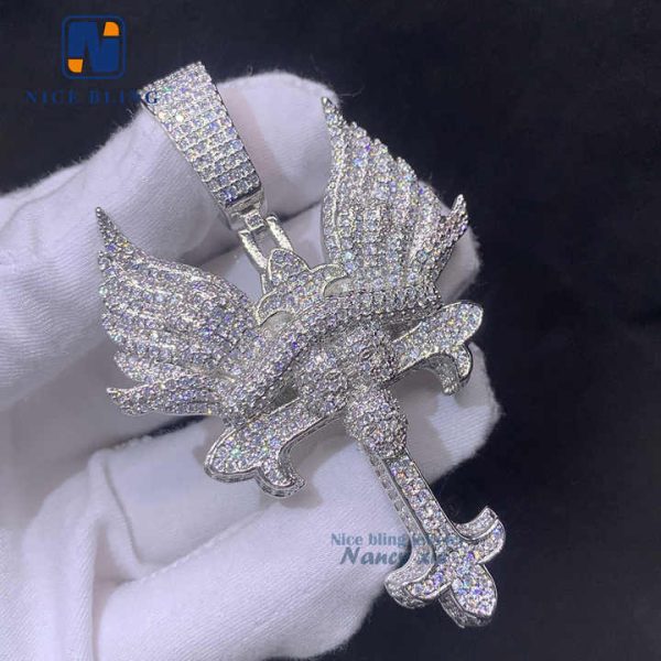 Hip Hop Jewelry Mens Iced Out Custom Designer Pendant 925 Sterling Silver VVS Moissanite Diamond Cross Pendant