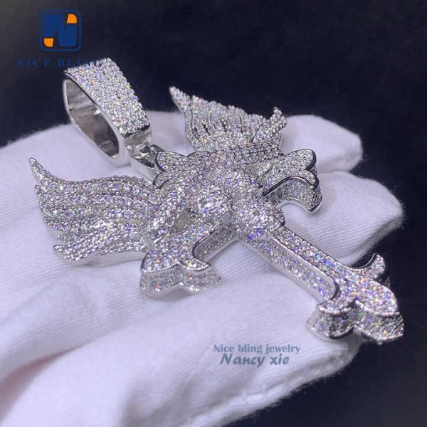 Hip Hop Jewelry Mens Iced Out Custom Designer Pendant 925 Sterling Silver VVS Moissanite Diamond Cross Pendant