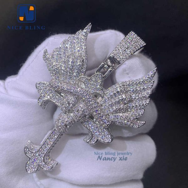 Hip Hop Jewelry Mens Iced Out Custom Designer Pendant 925 Sterling Silver VVS Moissanite Diamond Cross Pendant