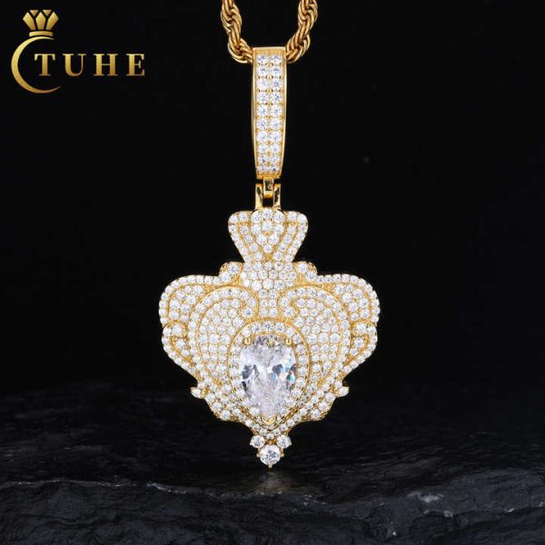 Fancy Fashion Design Women Gift Jewelry 925 Sterling Silver Bling Pear Cut Moissanite Diamond Iced Out Heart Pendant