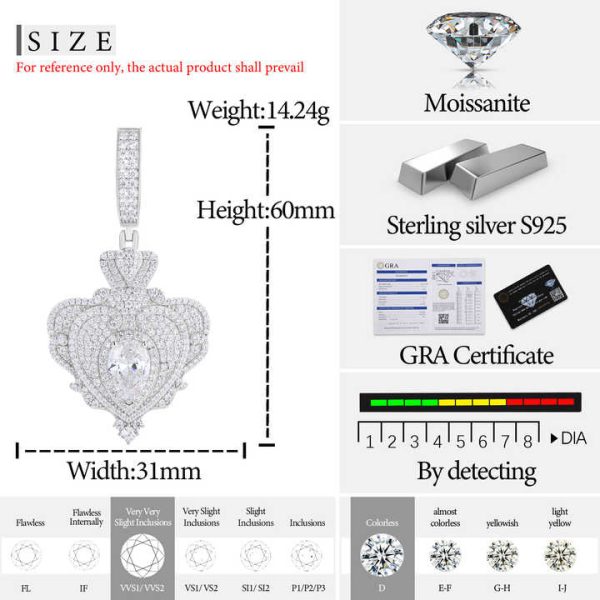 Fancy Fashion Design Women Gift Jewelry 925 Sterling Silver Bling Pear Cut Moissanite Diamond Iced Out Heart Pendant