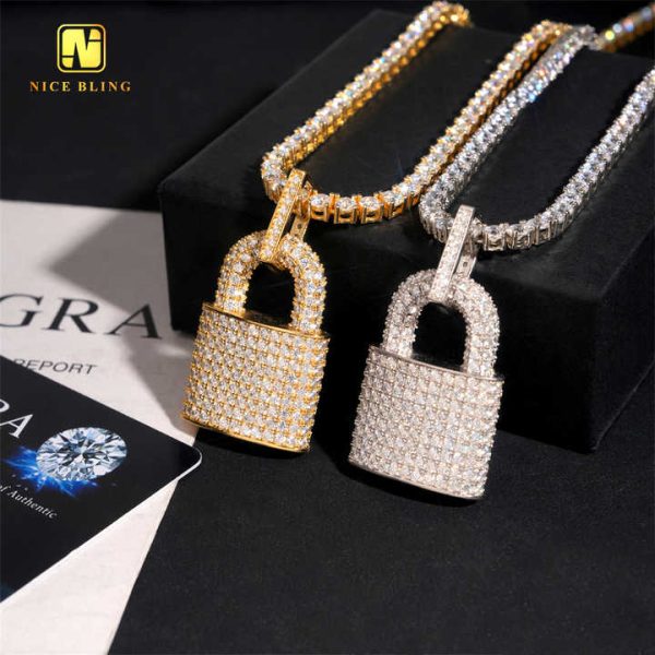 Daily Fine Jewelry Moissanite Lock Pendant Hip Hop Iced Out Pendant Religious Jewelry Rapper Pendants