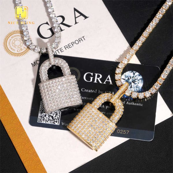 Daily Fine Jewelry Moissanite Lock Pendant Hip Hop Iced Out Pendant Religious Jewelry Rapper Pendants