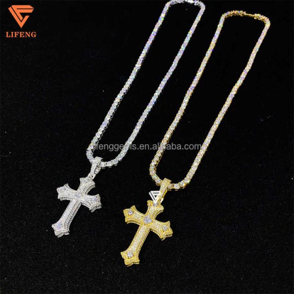 Custom Moissanite Diamond Cross Pendant Sterling Silver 925 White Gold Plated VVS Fine Jewelry Pendants & Charms Cross Pendant