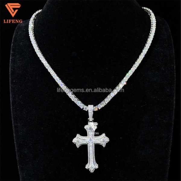 Custom Moissanite Diamond Cross Pendant Sterling Silver 925 White Gold Plated VVS Fine Jewelry Pendants & Charms Cross Pendant