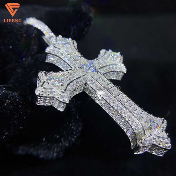 Custom Moissanite Diamond Cross Pendant Sterling Silver 925 White Gold Plated VVS Fine Jewelry Pendants & Charms Cross Pendant