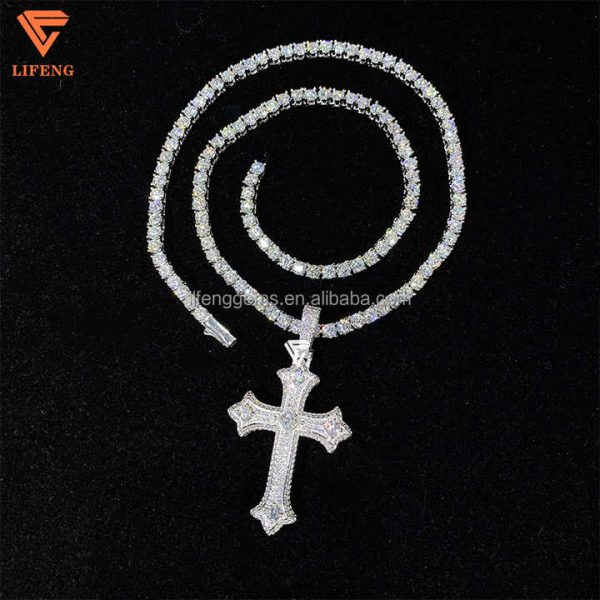 Custom Moissanite Diamond Cross Pendant Sterling Silver 925 White Gold Plated VVS Fine Jewelry Pendants & Charms Cross Pendant