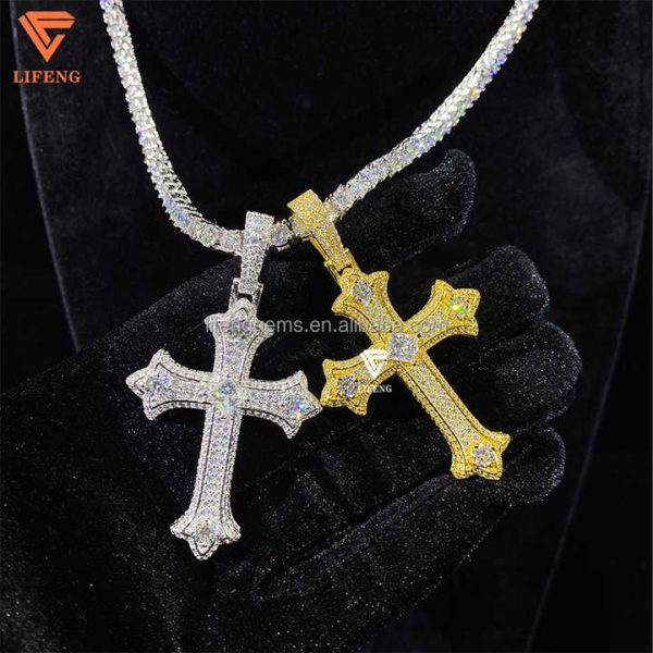 Custom Moissanite Diamond Cross Pendant Sterling Silver 925 White Gold Plated VVS Fine Jewelry Pendants & Charms Cross Pendant