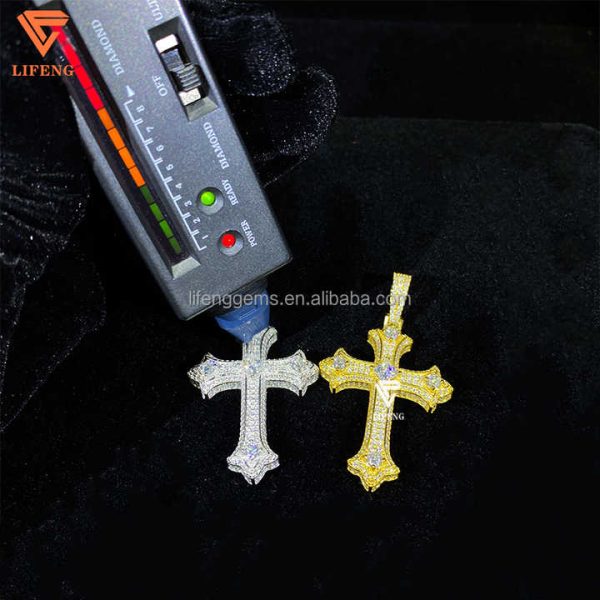 Custom Moissanite Diamond Cross Pendant Sterling Silver 925 White Gold Plated VVS Fine Jewelry Pendants & Charms Cross Pendant