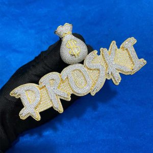Custom name necklace "PROSKI" 925 Solid Silver With Iced Out Bling Money Bag Moissanite Gold Plated Pendant Gift for Women Men