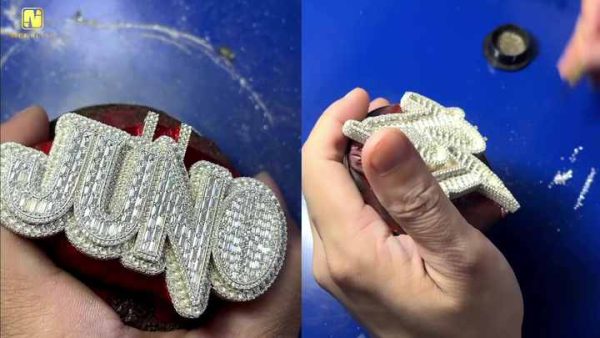 Iced Out Cuban Link Chain 925 Sterling Silver Moissanite Letter Pendant Custom Hip Hop Jewelry