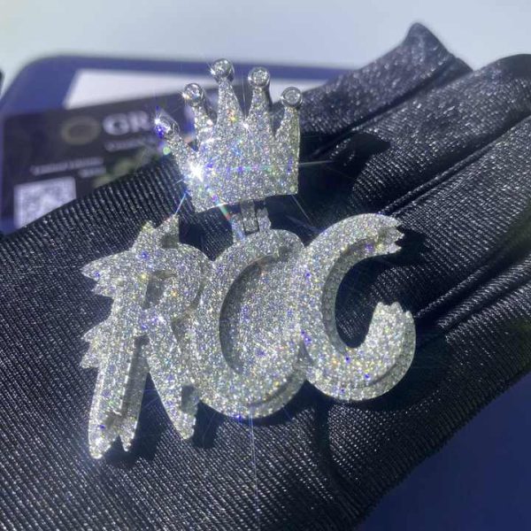 Iced Out Cuban Link Chain Hip Hop 925 Silver Micro Pave Lab Diamond Custom Moissanite Letter Pendant