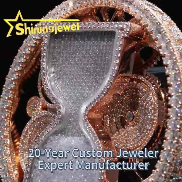925 Sterling Silver Baguette Moissanite Spinning Pendant Hip Hop Hourglass Charm Jewelry