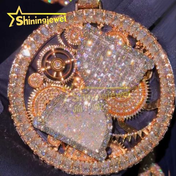 Custom Jewelry Maker Luxury Baguette Moissanite Spinning Pendant Hourglass Hip Hop Jewelry Rock Custom Moissanite Pendant