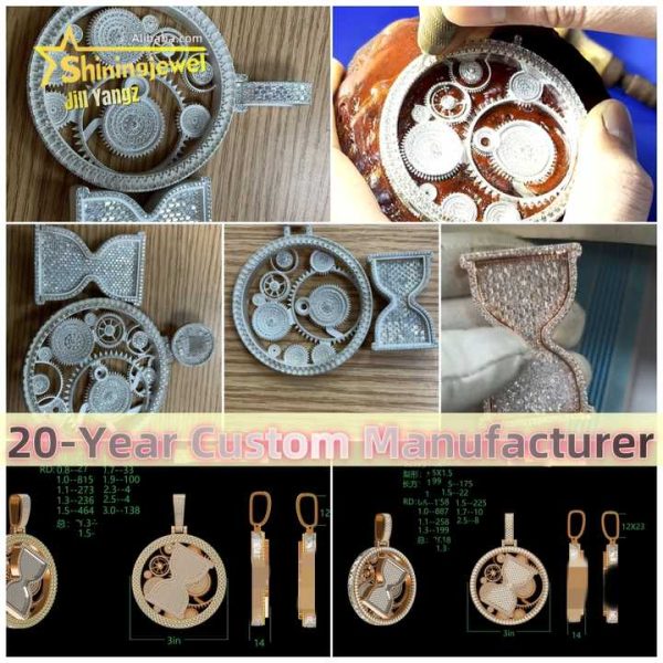 Custom Jewelry Maker Luxury Baguette Moissanite Spinning Pendant Hourglass Hip Hop Jewelry Rock Custom Moissanite Pendant