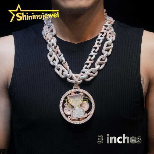 Custom Jewelry Maker Luxury Baguette Moissanite Spinning Pendant Hourglass Hip Hop Jewelry Rock Custom Moissanite Pendant