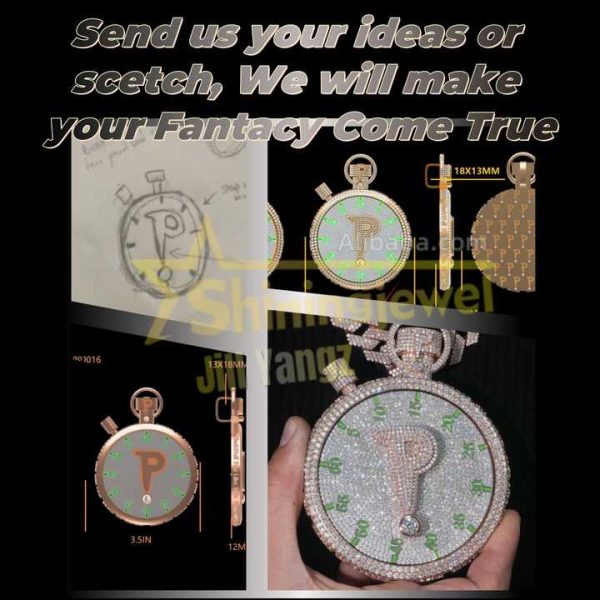 Custom Jewelry Maker Luxury Baguette Moissanite Spinning Pendant Hourglass Hip Hop Jewelry Rock Custom Moissanite Pendant