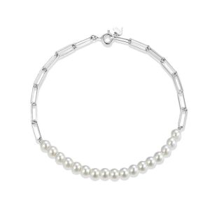 Not Fade Fine Jewelry Romantic Design Cable Link Elegant 925 Sterling Silver and Genuine Pearl Women's Bracelet