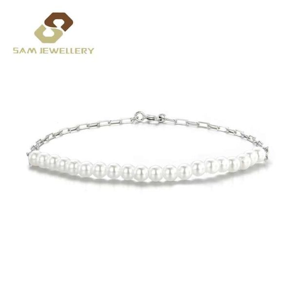 Not Fade Fine Jewelry Romantic Design Cable Link Elegant 925 Sterling Silver and Genuine Pearl Women's Bracelet