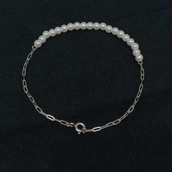 Not Fade Fine Jewelry Romantic Design Cable Link Elegant 925 Sterling Silver and Genuine Pearl Women's Bracelet