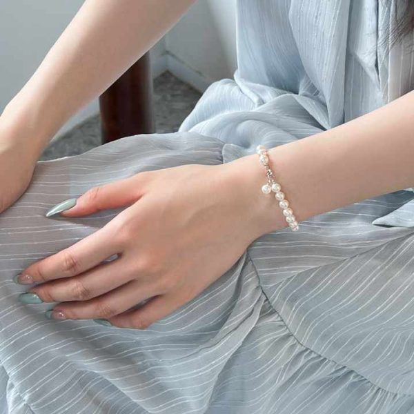 Dylam Wholesale Round Ball Beads Chain Shell Pearl Bracelet Bangles S925 Sterling Silver Strand Beaded Bracelets Woman Man Gift