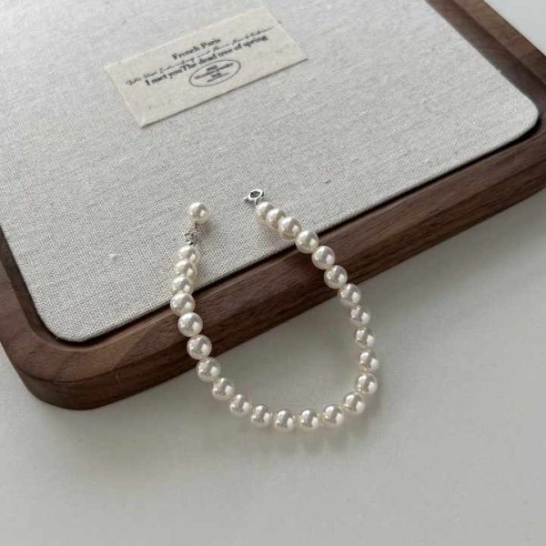 Dylam Wholesale Round Ball Beads Chain Shell Pearl Bracelet Bangles S925 Sterling Silver Strand Beaded Bracelets Woman Man Gift